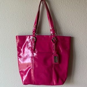 Badgley Mischka patent leather hot pink tote